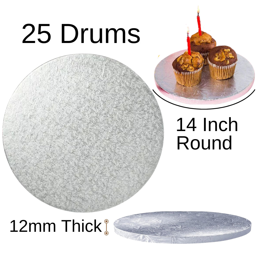 25 Boards - 14" Round Cake Drums - Silver Cake Drum