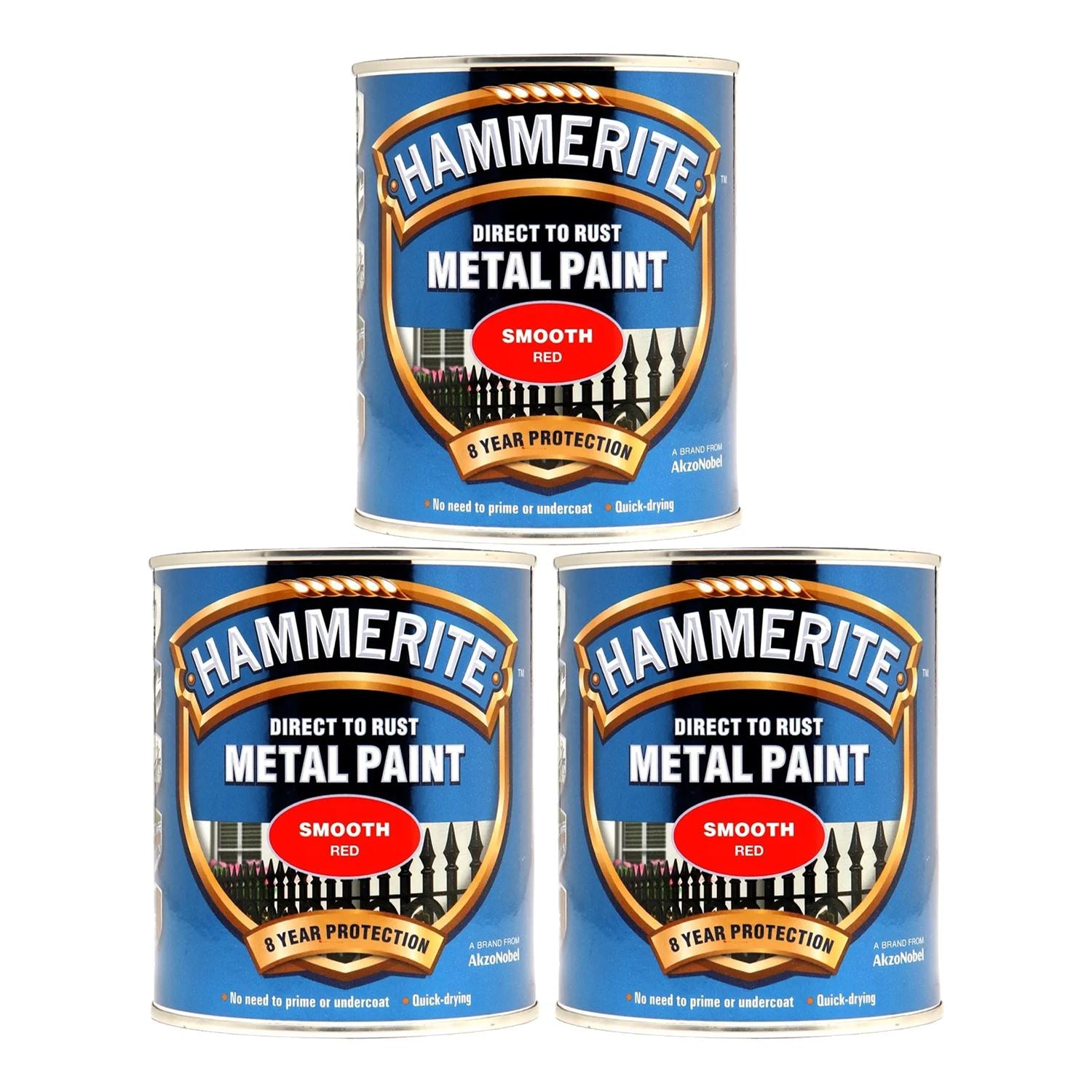 3X Hammerite Smooth Red Paint 750ml Tin Paint
