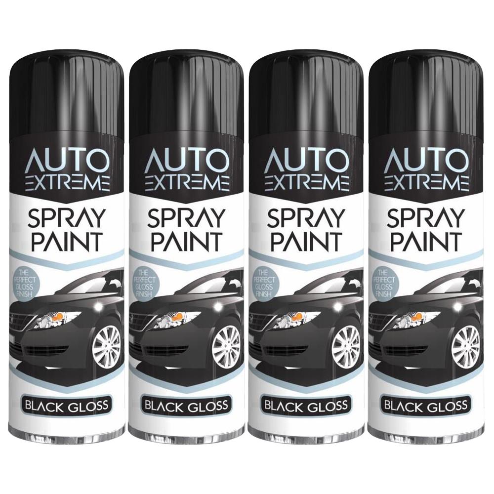 4X Auto Extreme Black Gloss Spray Paint 250ml Spray Paint