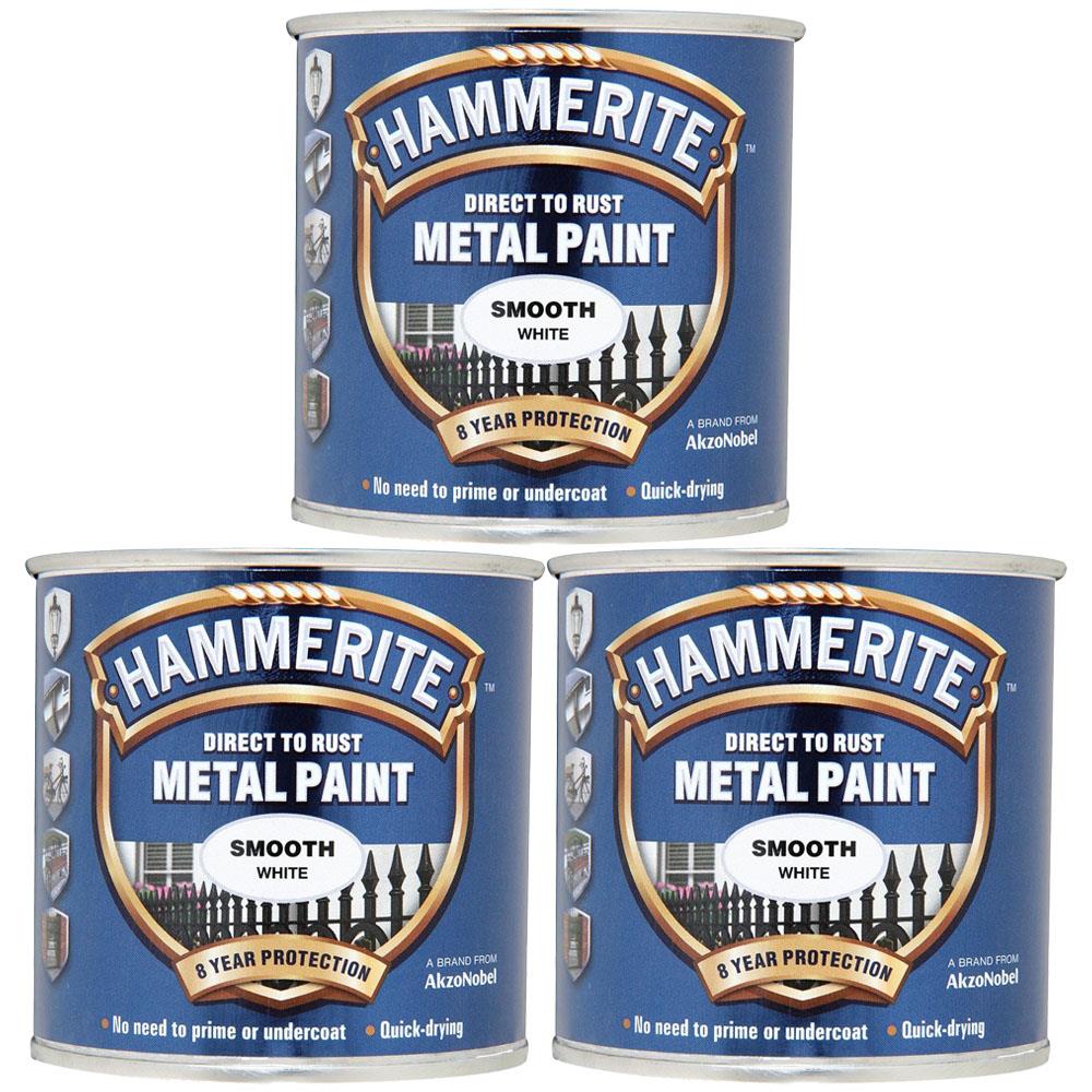 3X Hammerite Smooth White Paint 250ml Tin Paint