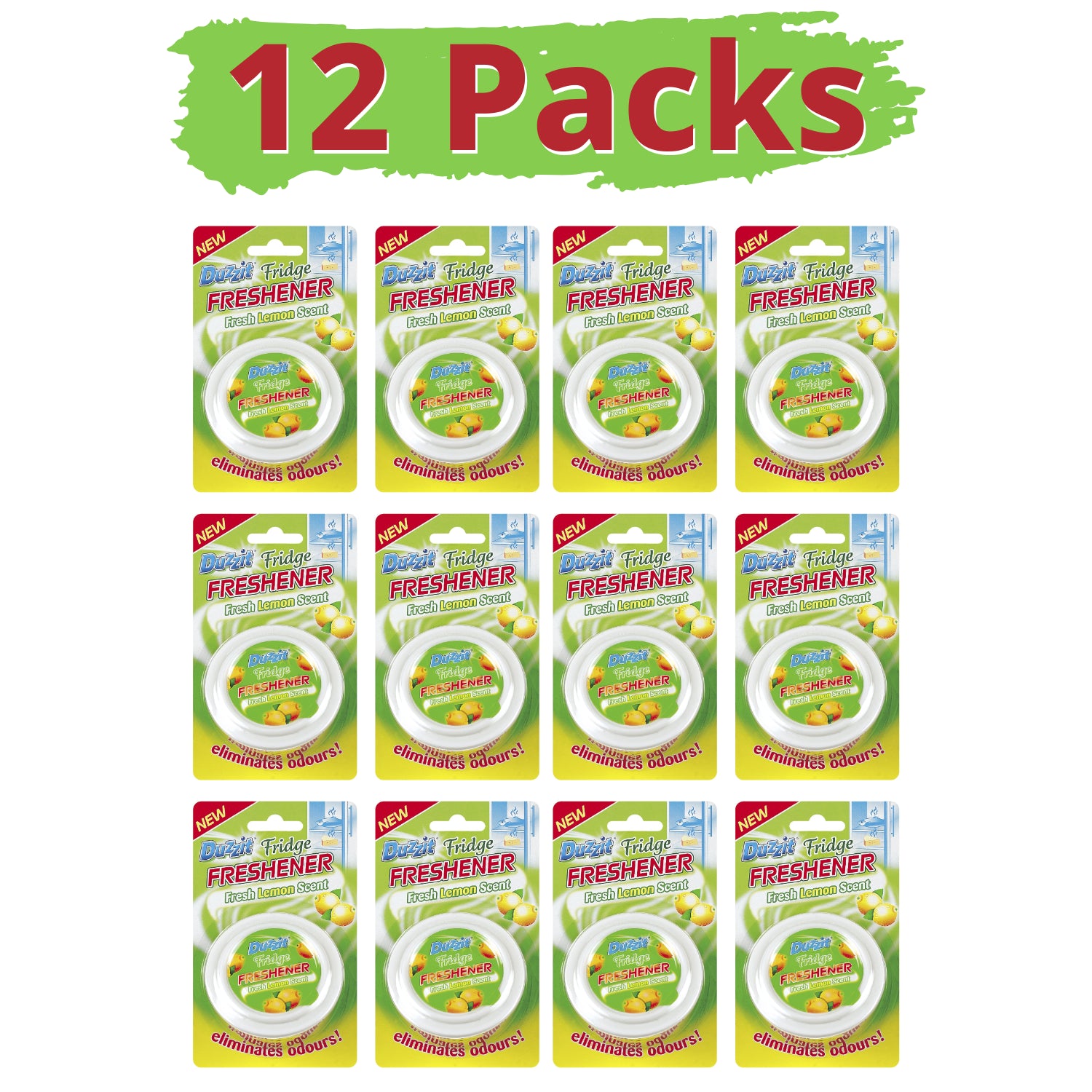 Lemon fridge freshener pack in a 12 pack, eliminates odours and keeps your fridge smelling fresh