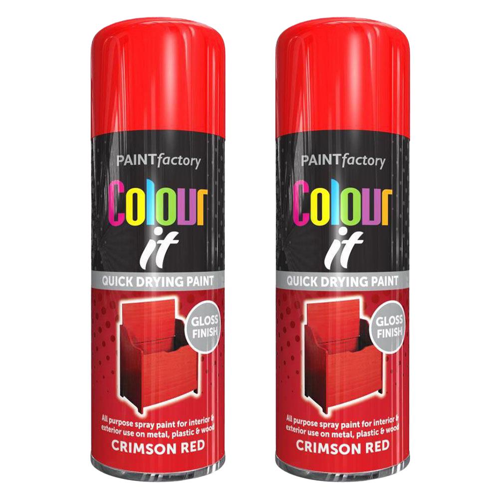 2X Paint Factory Crimson Red Gloss Spray Paint 400ml Spray Paint