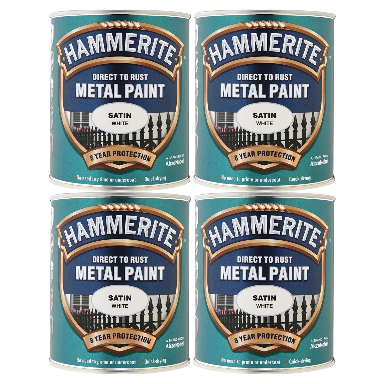 4X Hammerite Satin White Paint 750ml Tin Paint