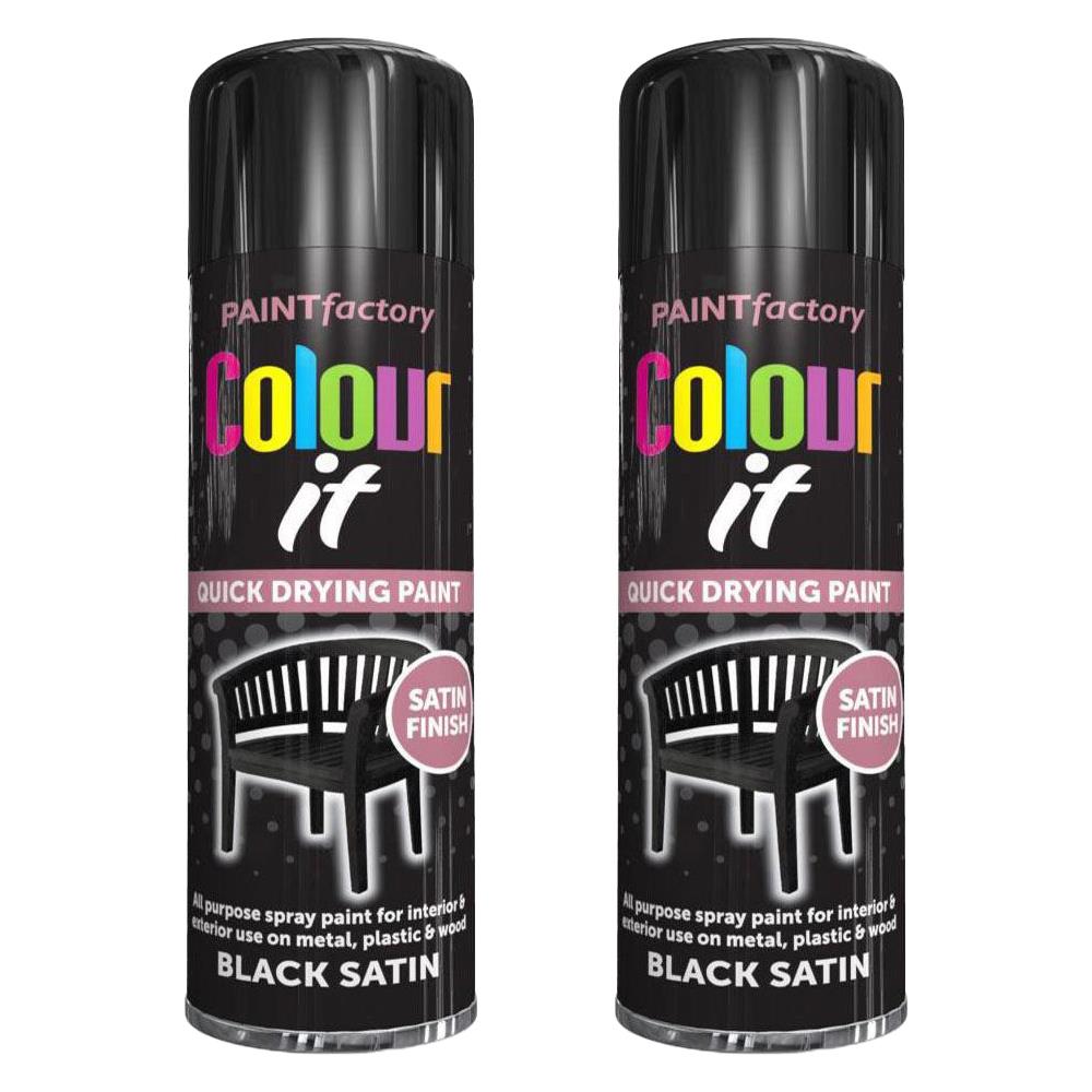 2X Paint Factory Black Satin Spray Paint 250ml Spray Paint