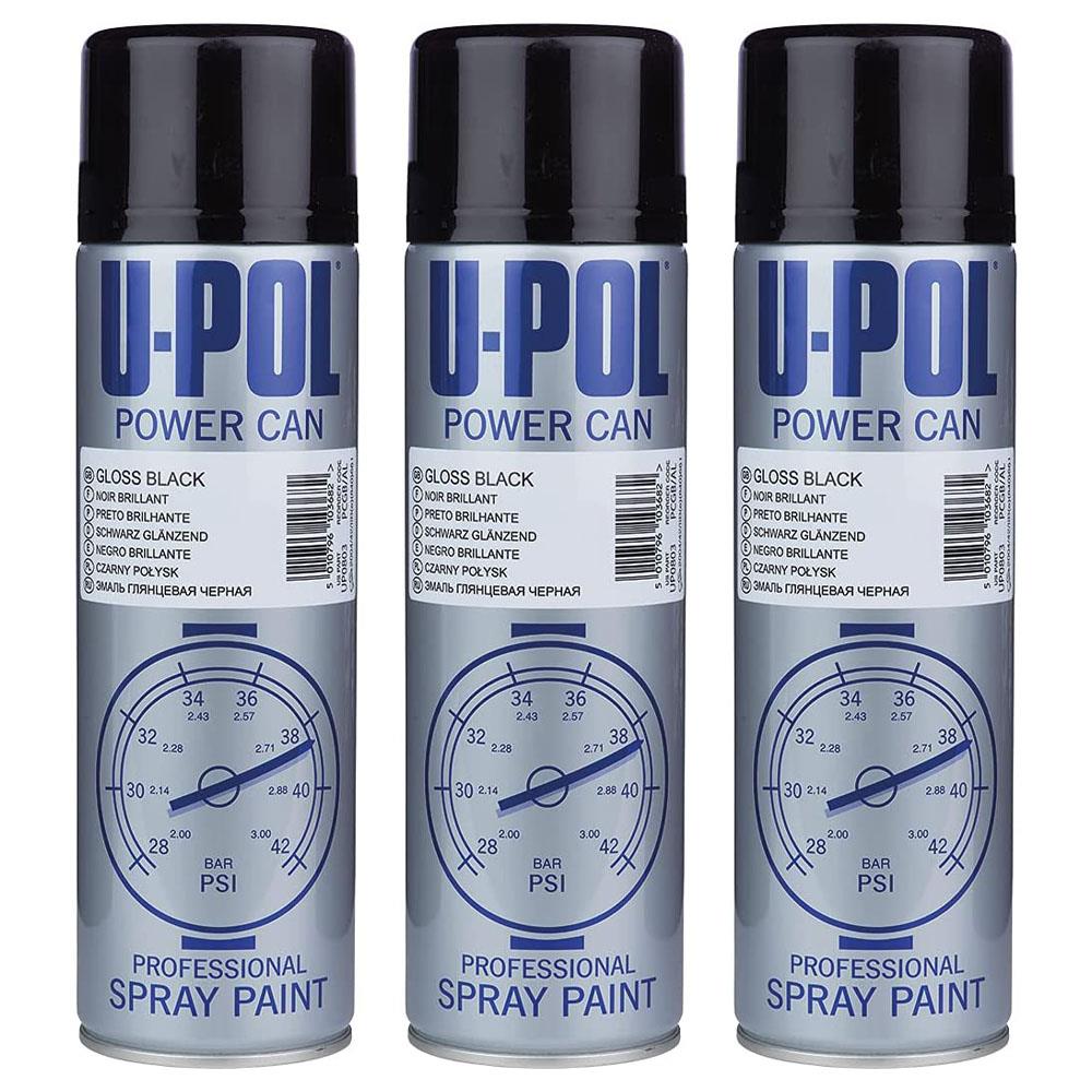 3X Upol Power Can Topcoat Gloss Black Aerosol Spray 500ml Spray Paint