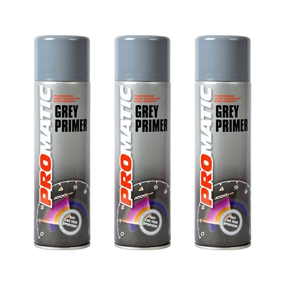 3X Promatic Grey Primer Spray 500ml Spray Paint