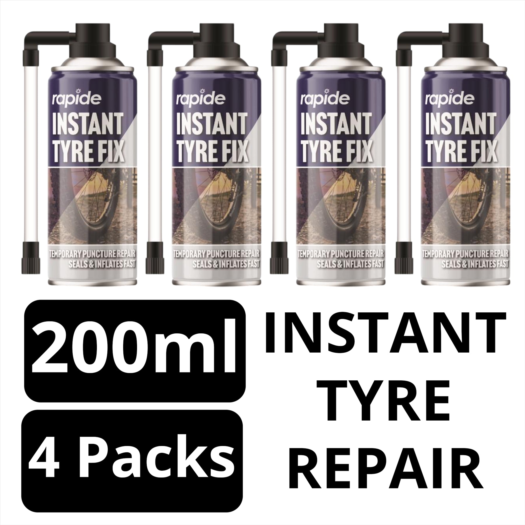 4X Bicycle Instant Tyre Fix 200ml Inflater