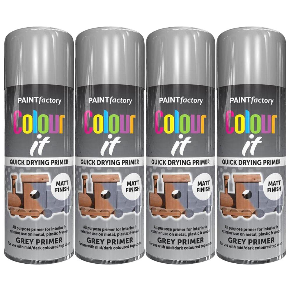 4X Paint Factory Grey Primer Spray Paint 400ml Spray Paint
