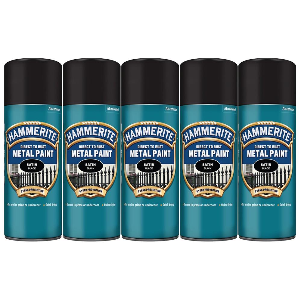 5X Hammerite Satin Black Spray Paint 400ml Spray Paint