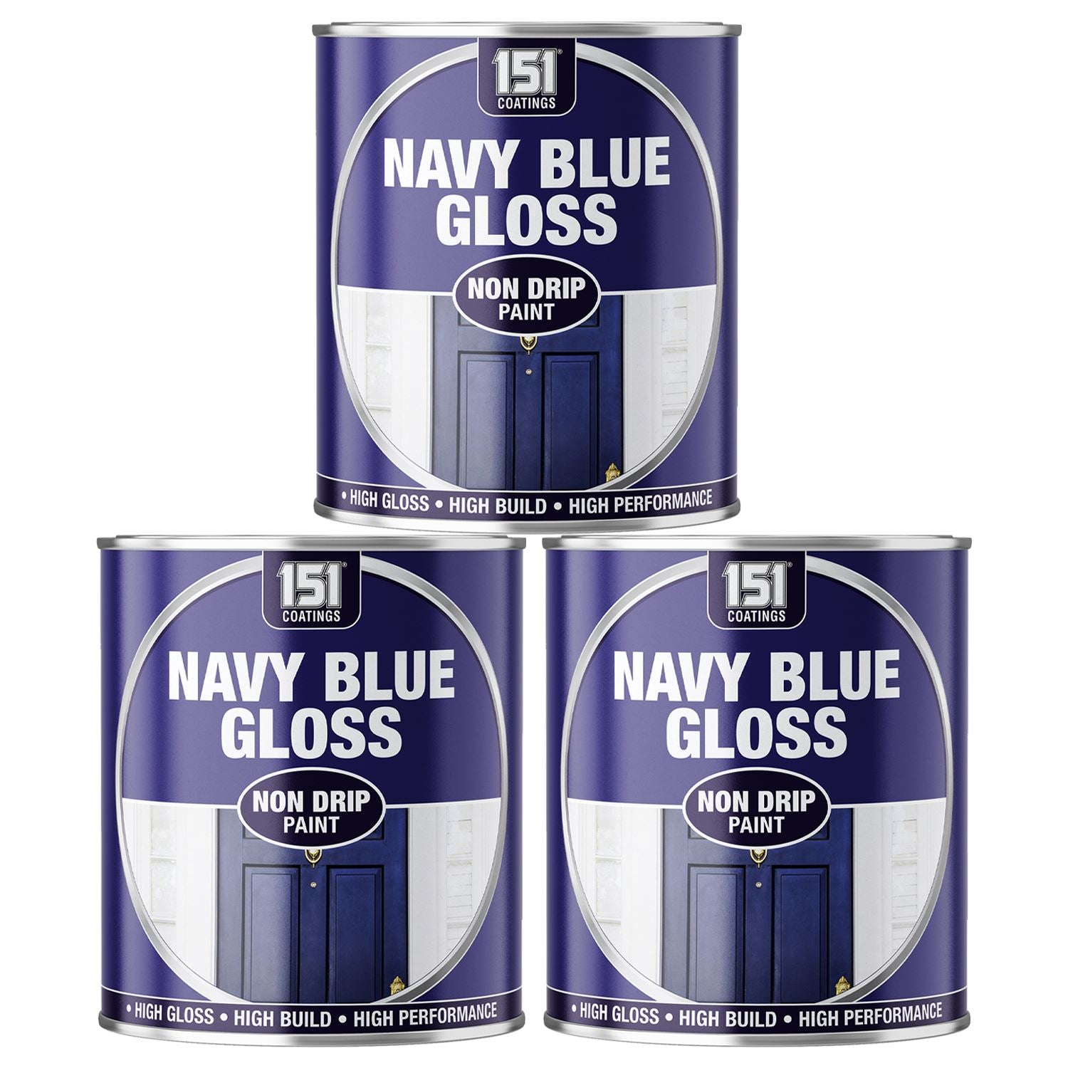 3X Navy Blue Gloss Non-Drip Paint 300ml Tin Paint