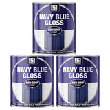 3X Navy Blue Gloss Non-Drip Paint 300ml Tin Paint