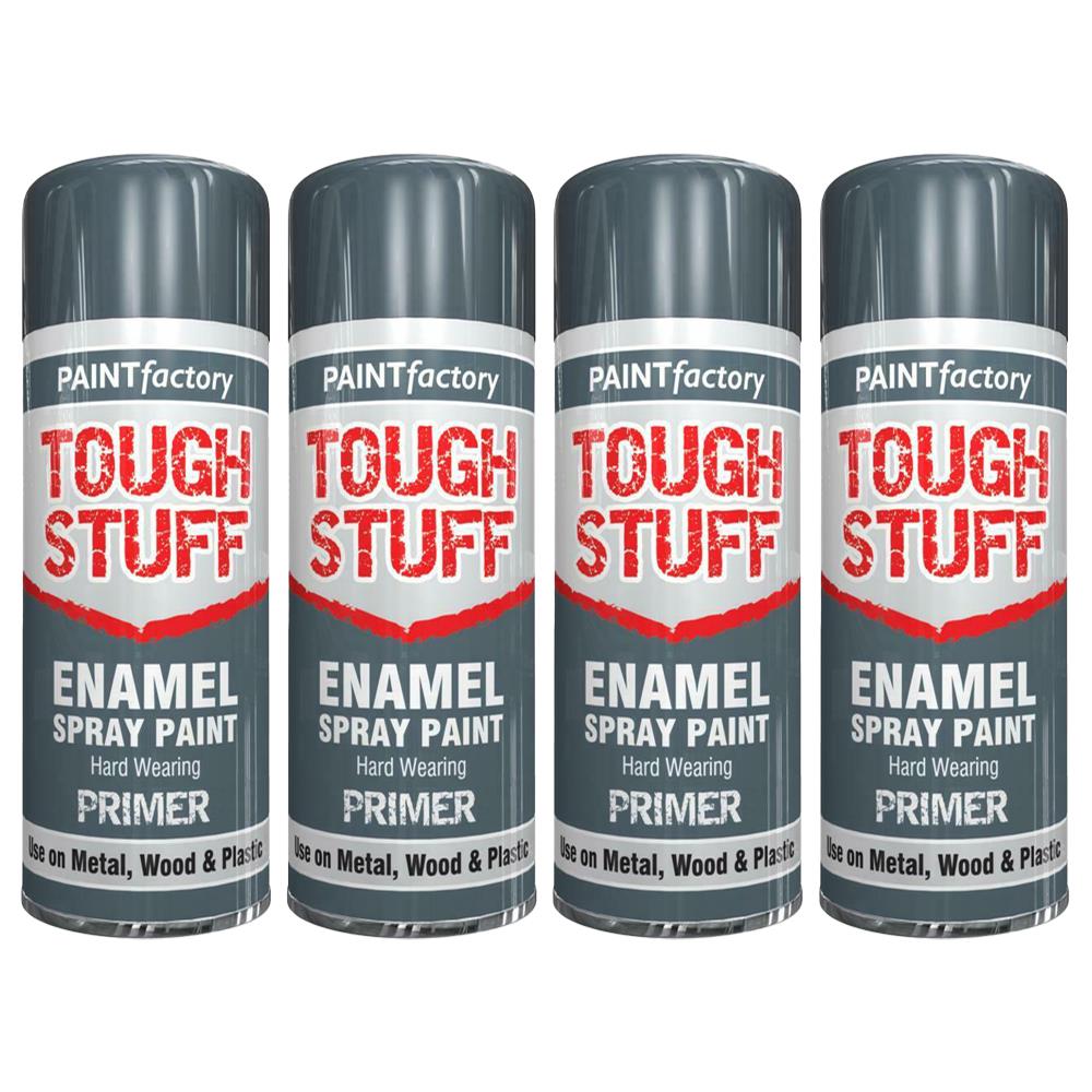 4X Paint Factory Tough Stuff Enamel Grey Primer 400ml Spray Paint