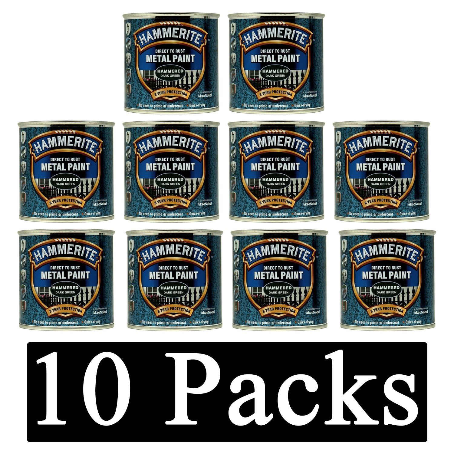 10X Hammerite Hammered Dark Green Paint 250ml Tin Paint