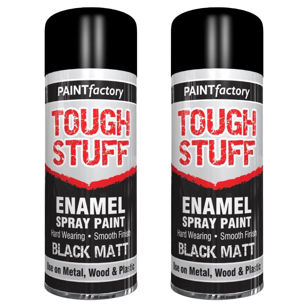2X Paint Factory Tough Stuff Enamel Black Matt 400ml Spray Paint