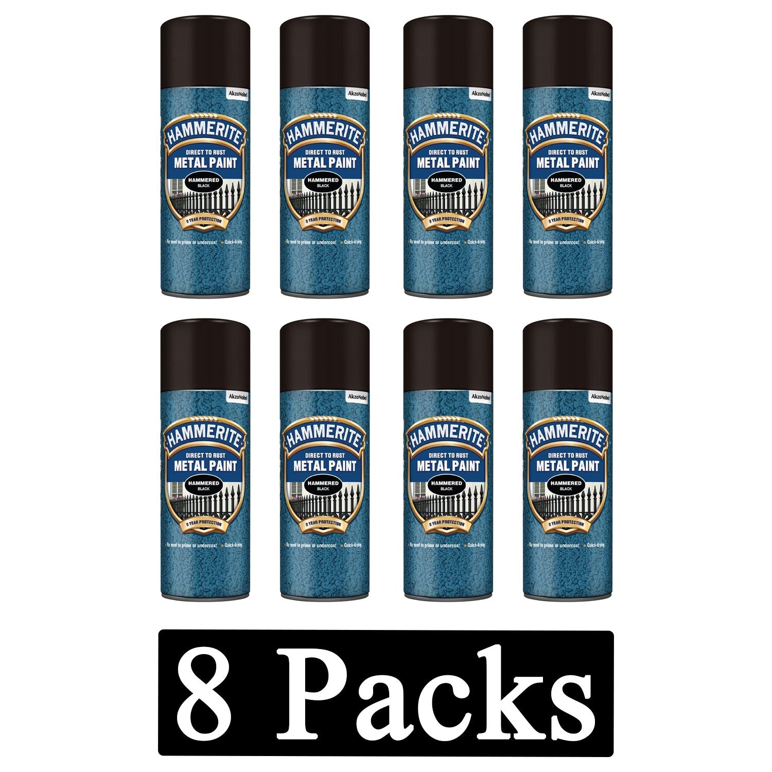 8X Hammerite Hammered Black Spray Paint 400ml Spray Paint