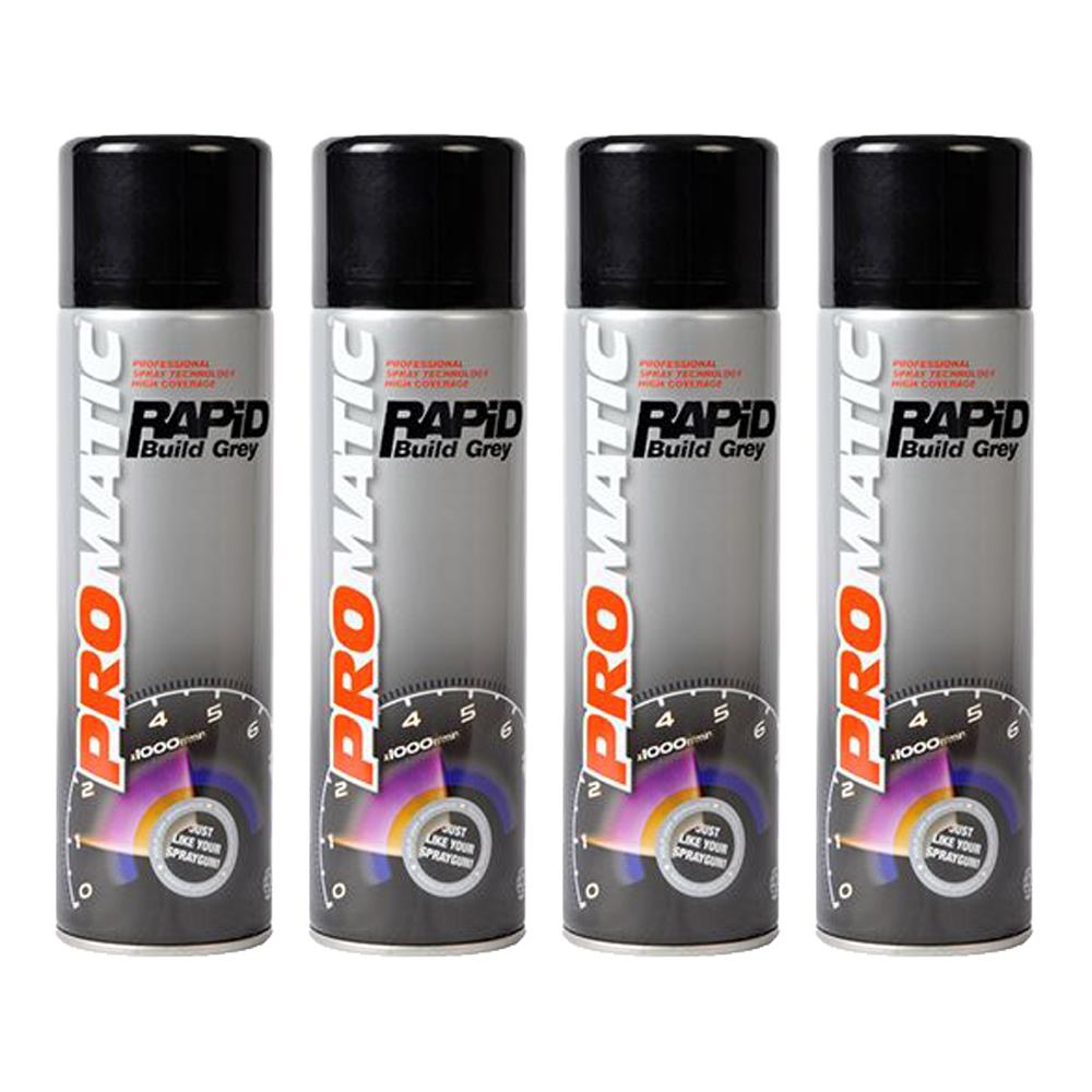 4X Promatic Rapid Build Grey Primer Spray 500ml Spray Paint