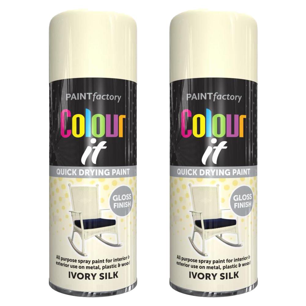 2X Paint Factory Ivory Silk Gloss Spray Paint 400ml Spray Paint