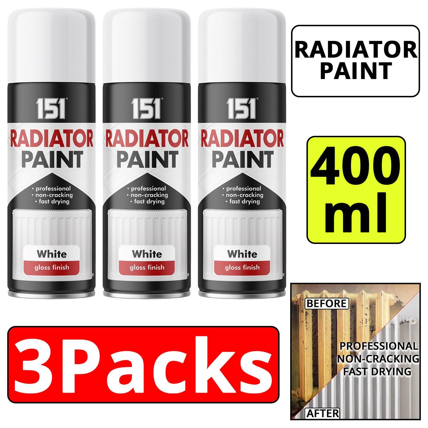 3X 151 White Radiator Spray Paint 400ml Spray Paint