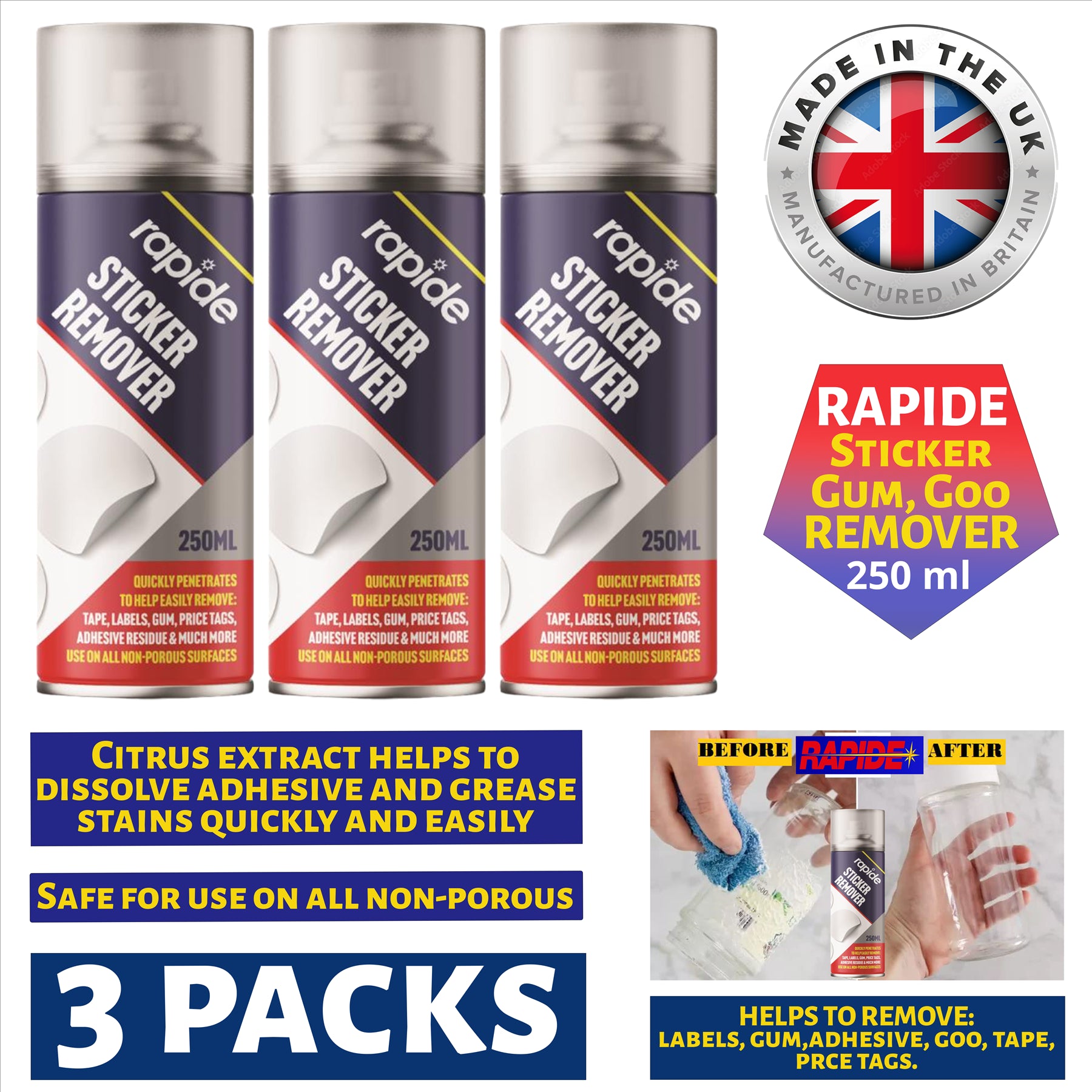 3X Rapide Sticker Remover Spray 250ml Spray Paint