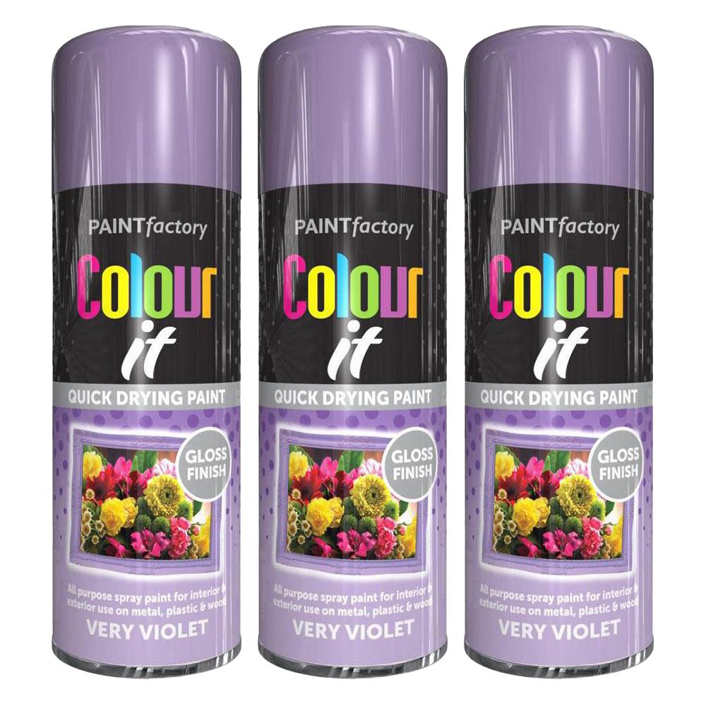3X Paint Factory Very Violet Gloss Spray Paint 400ml Spray Paint