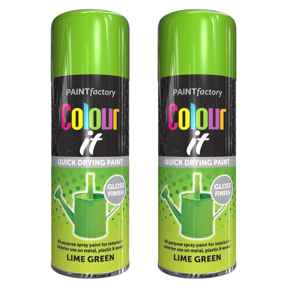 2X Paint Factory Lime Green Gloss Spray Paint 400ml Spray Paint
