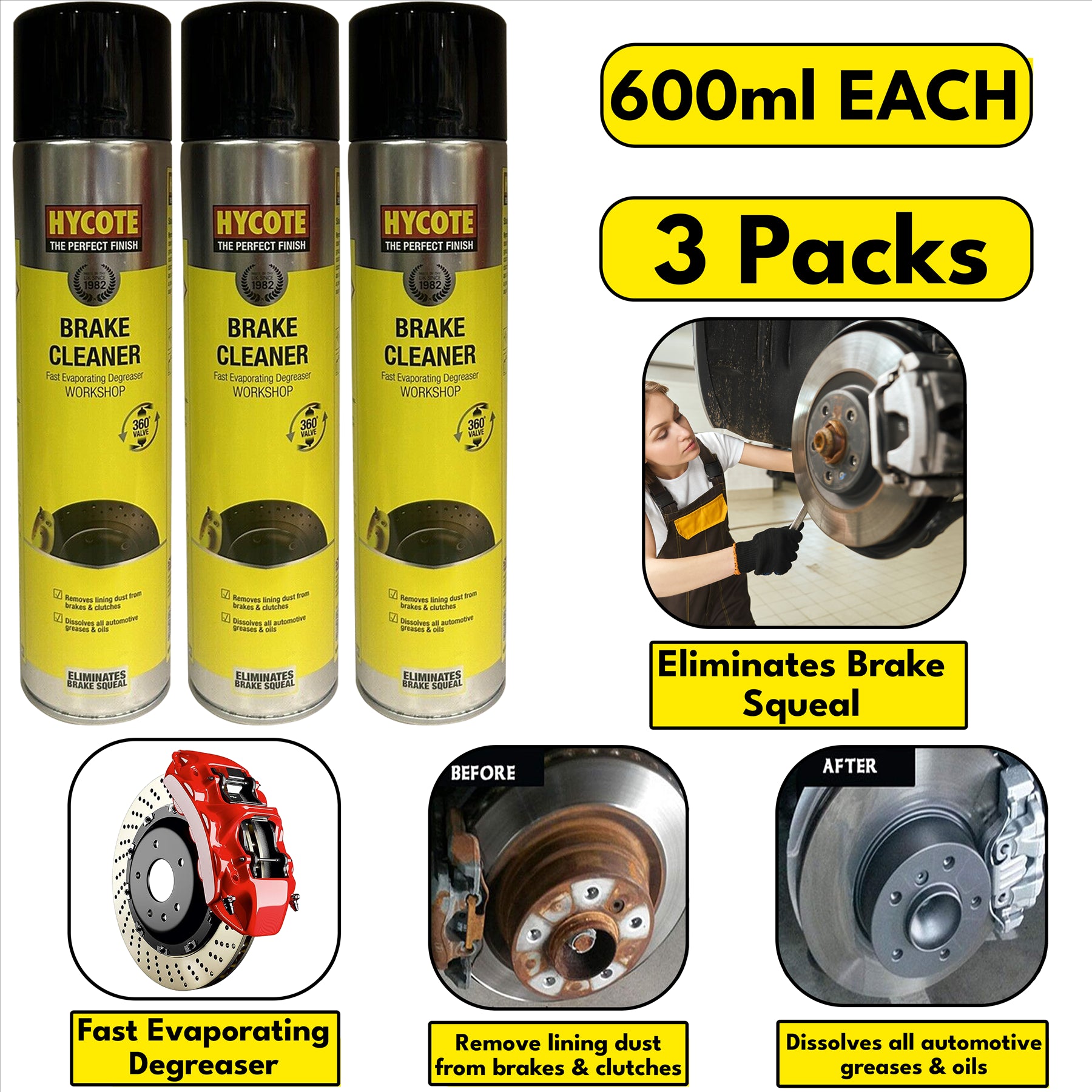 3X Hycote Brake Cleaner Spray 600ml Technical Spray