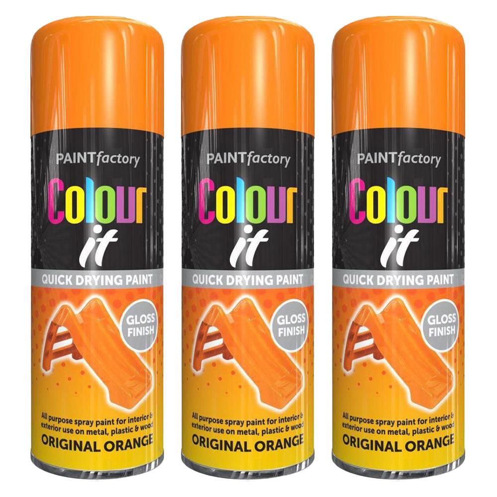 3X Paint Factory Original Orange Gloss Spray Paint 400ml Spray Paint