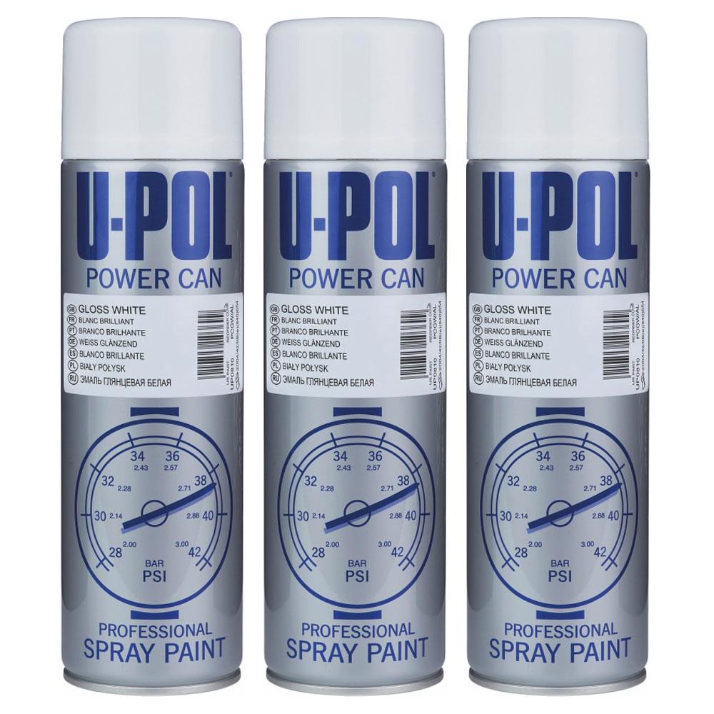 3X Upol Power Can Topcoat Gloss White Aerosol Spray 500ml Spray Paint