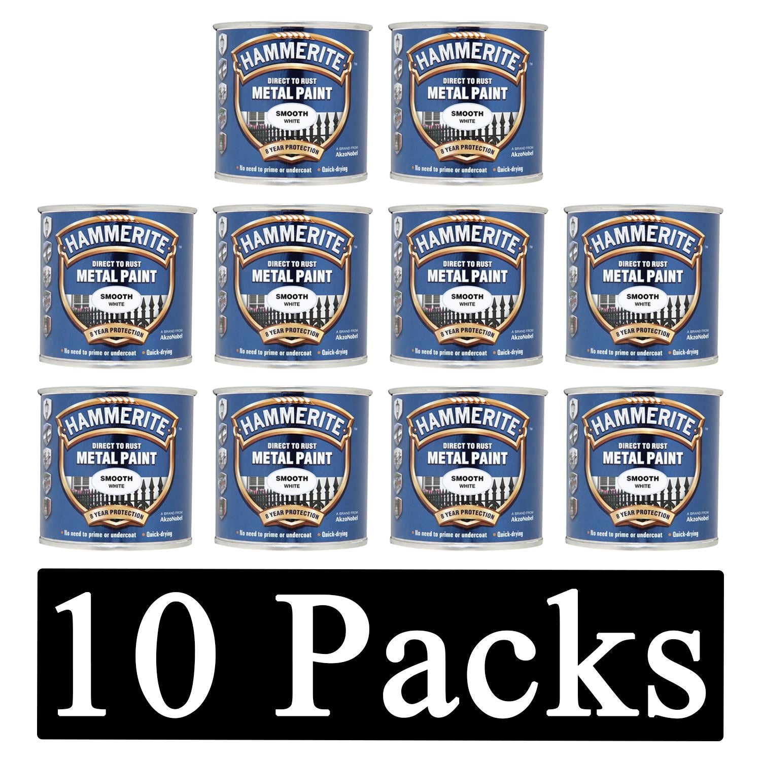 10X Hammerite Smooth White Paint 250ml Tin Paint