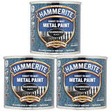 3X Hammerite Hammered Black Paint 250ml Tin Paint