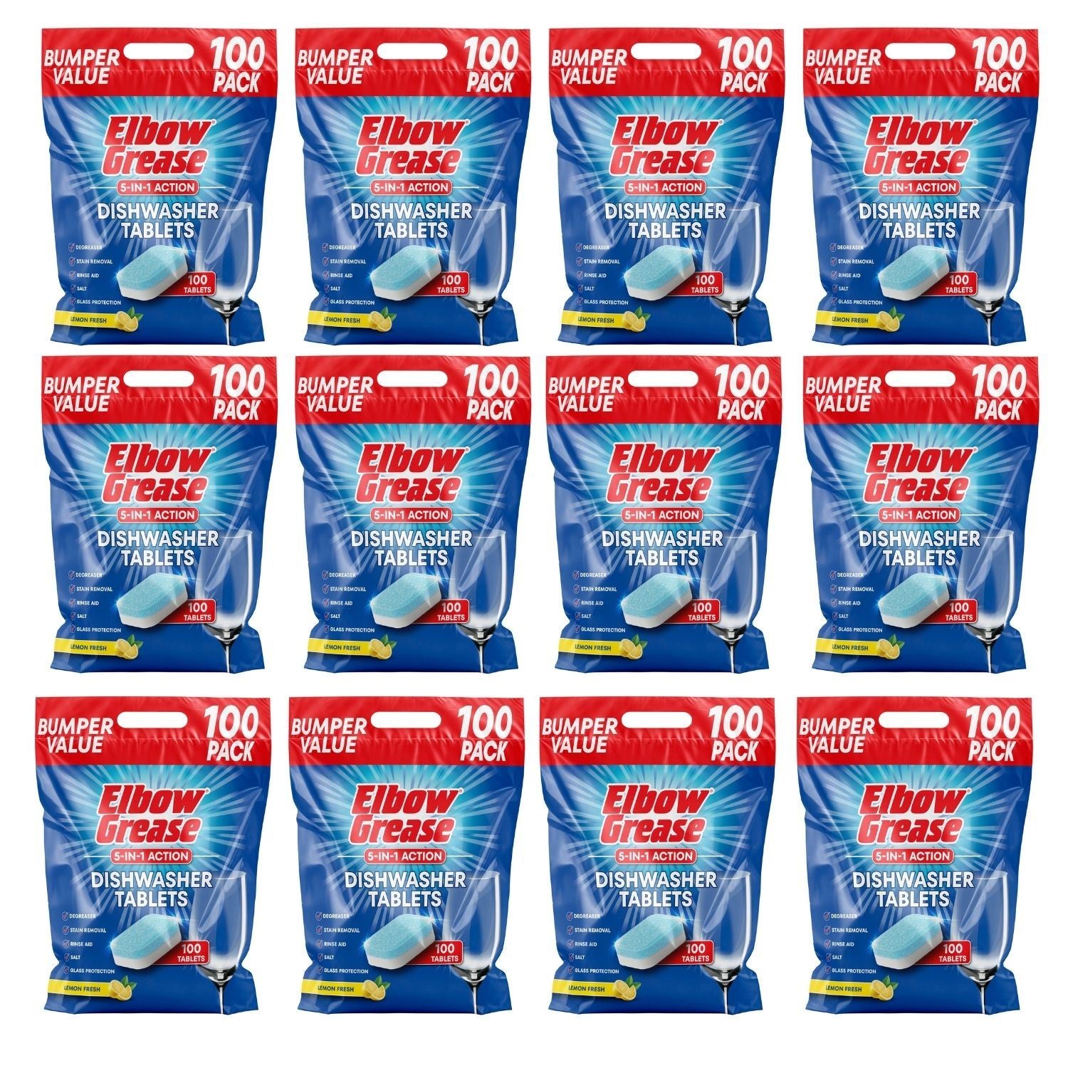 Elbow Grease Dishwasher Tablets 100 Pack for Effective Cleaning of Dishes and Utensils