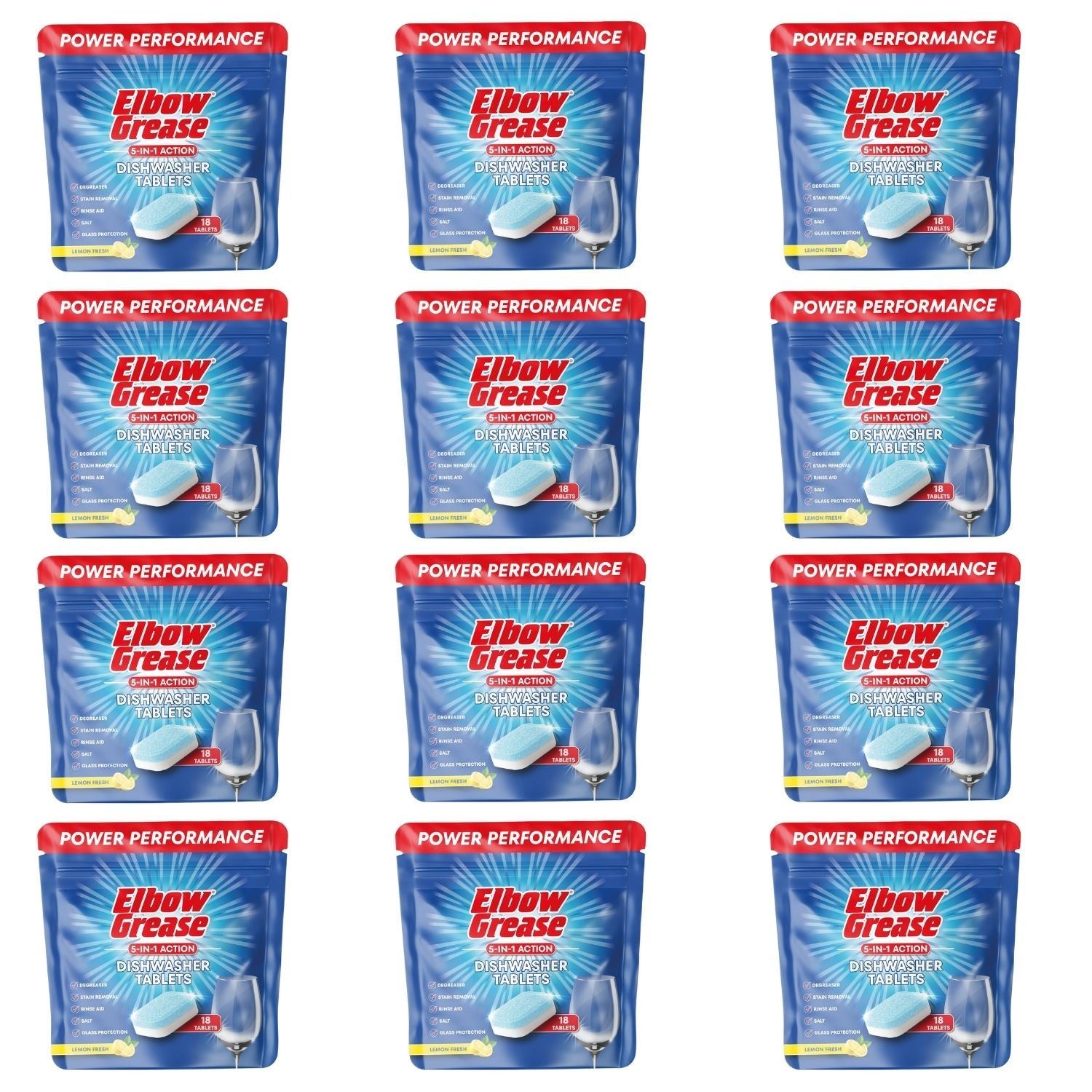 Elbow Grease dishwasher tablets in convenient packaging for effective cleaning and grease removal