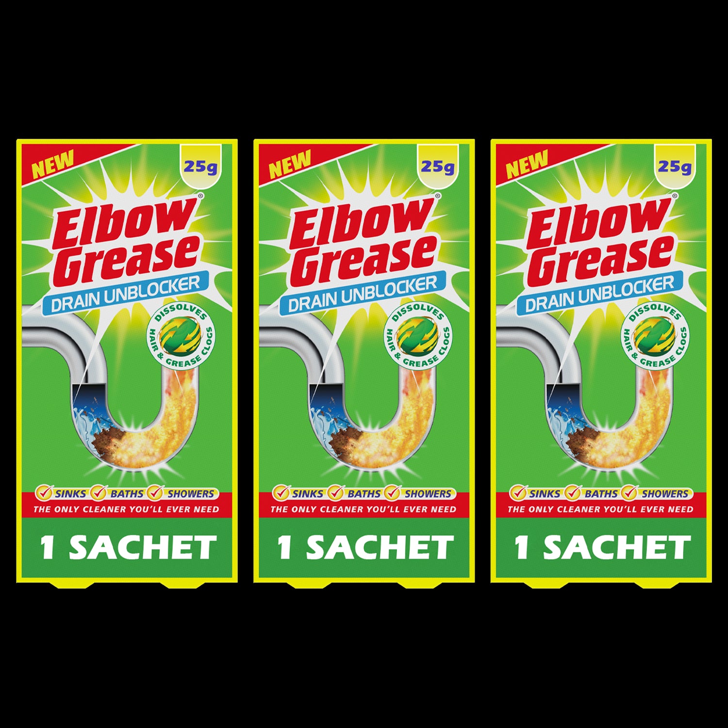 3X Drain Away Elbow Grease Sachets 25G Drain Cleaner