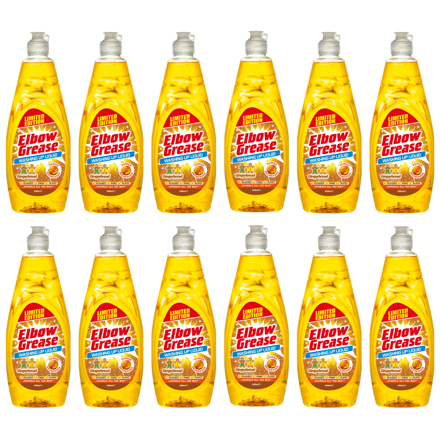 Elbow Grease Washing Up Liquid Gingerbread with a bright yellow bottle for effective dishwashing
