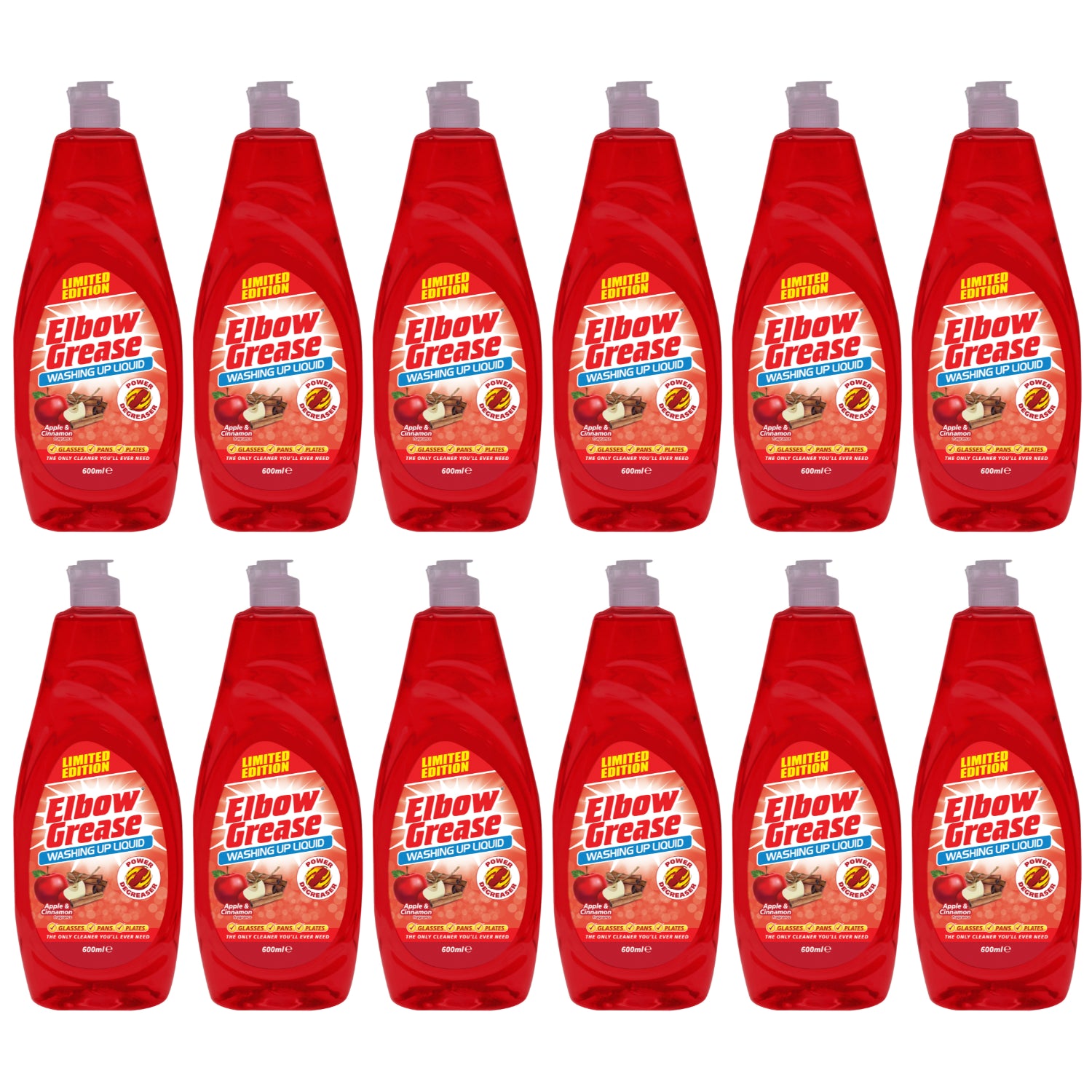 Pack of Elbow Grease washing up liquid bottles in red for effective dish cleaning