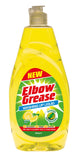 Elbow Grease washing up liquid in yellow bottle with lemon scent designed for effective cleaning