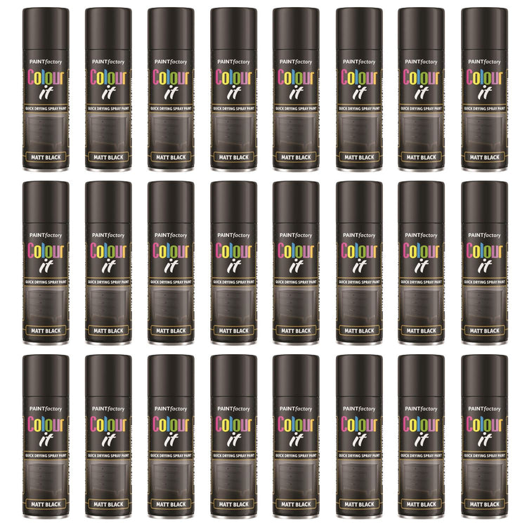 24X - Paint Factory Black Matt Spray Paint 250ml