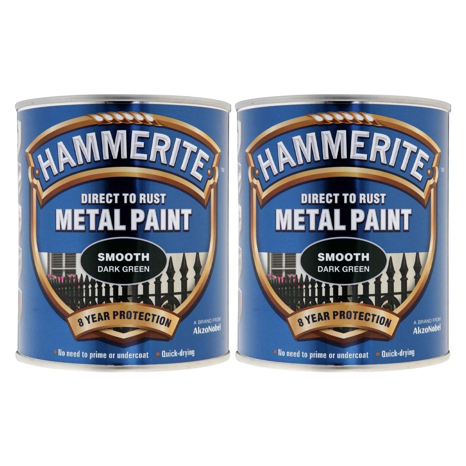 2X Hammerite Smooth Dark Green Paint 750ml Tin Paint