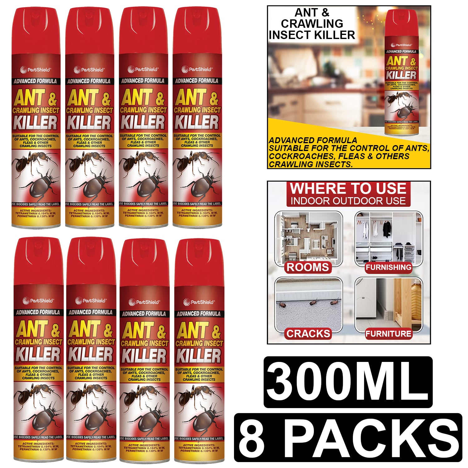 8X Ant & Crawling Killer Spray 300ml Pest Control