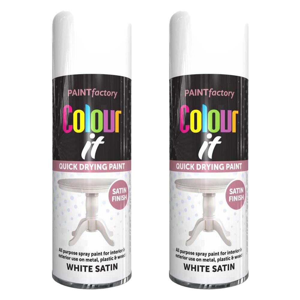 2X Paint Factory White Satin Spray Paint 400ml Spray Paint