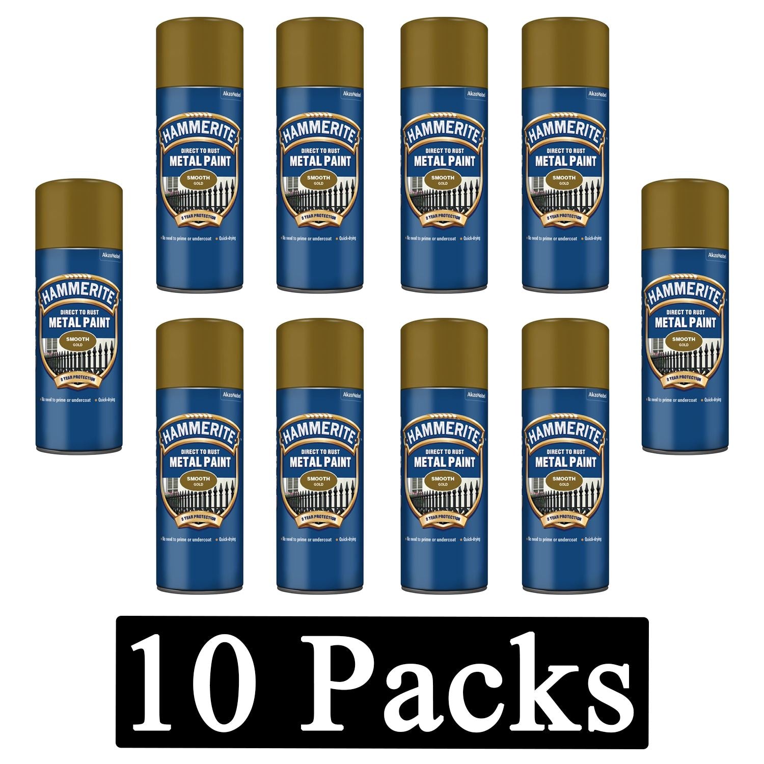 10X Hammerite Smooth Gold Spray Paint 400ml Spray Paint