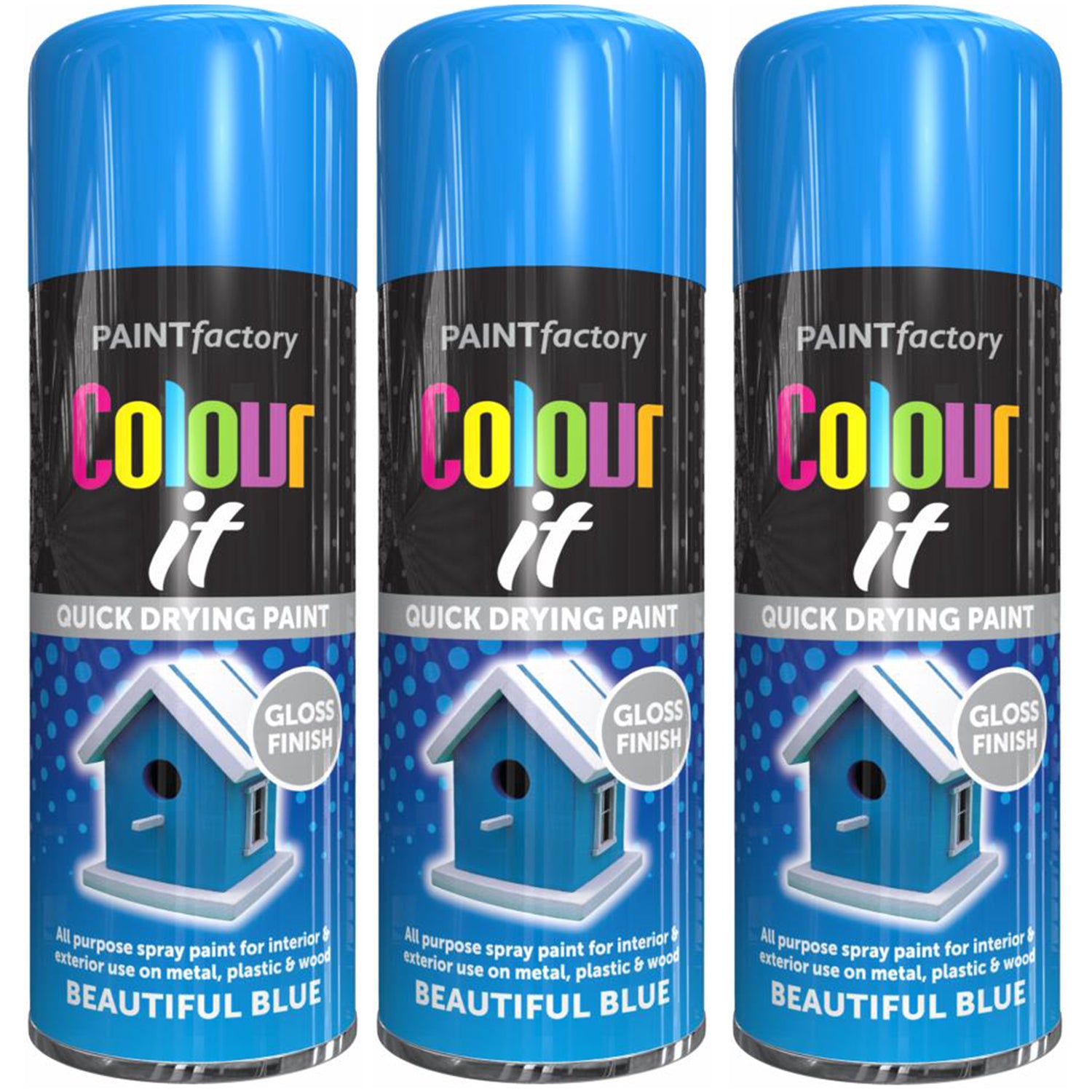 3X Paint Factory Beautiful Blue Gloss Spray Paint 400ml Spray Paint