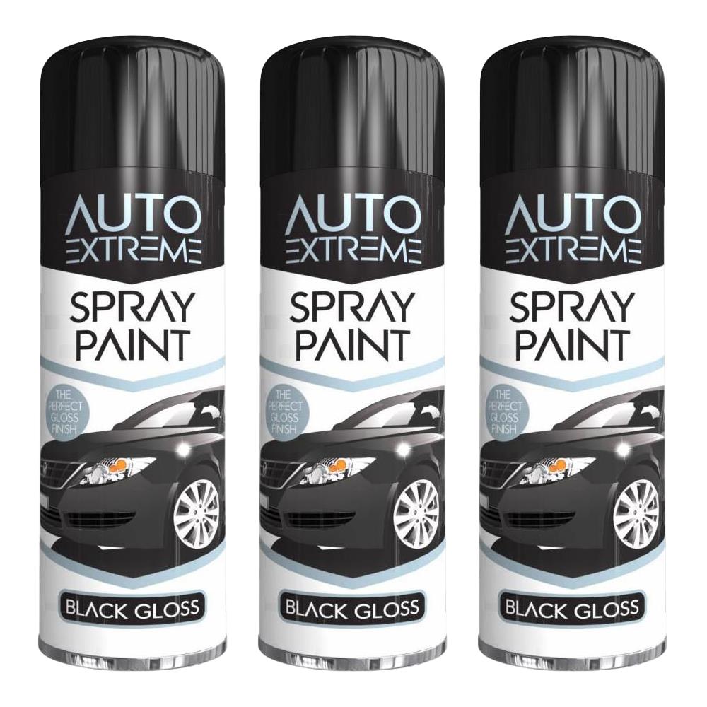 3X Auto Extreme Black Gloss Spray Paint 250ml Spray Paint