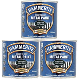 3X Hammerite Smooth Dark Green Paint 250ml Tin Paint