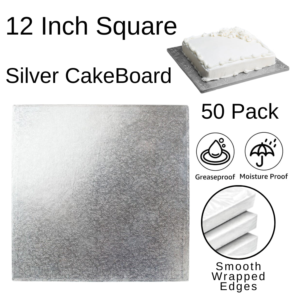 50 Boards - 12" Square Silver Double Thick Cards Cake Board