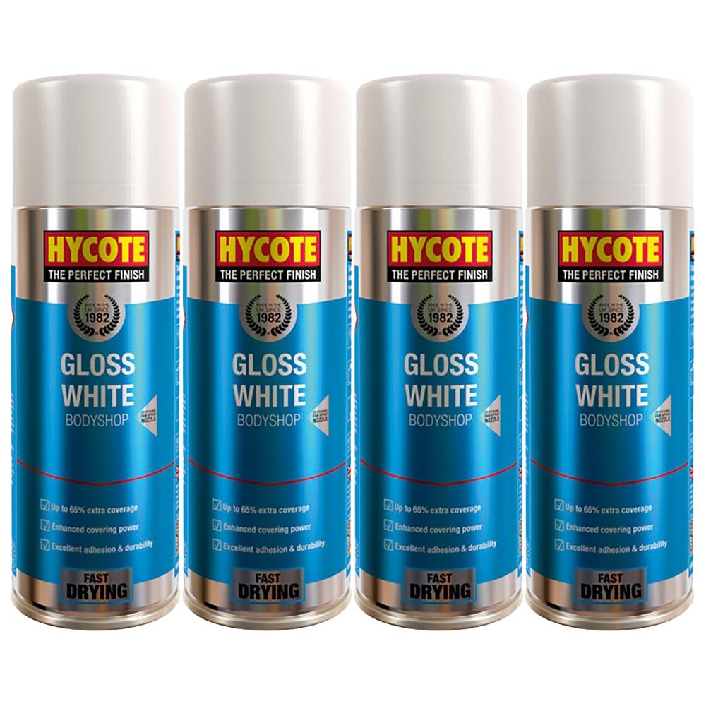 4X Hycote Bodyshop Gloss White Spray Paint 400ml Spray Paint