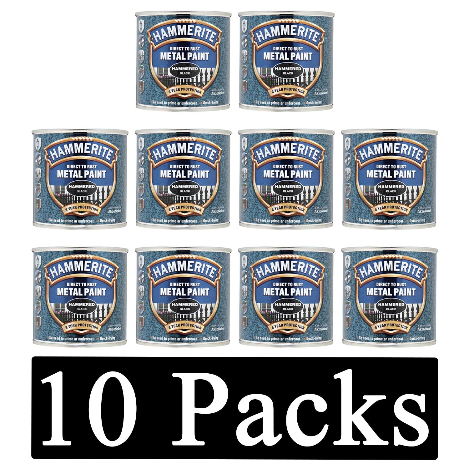 10X Hammerite Hammered Black Paint 250ml Tin Paint