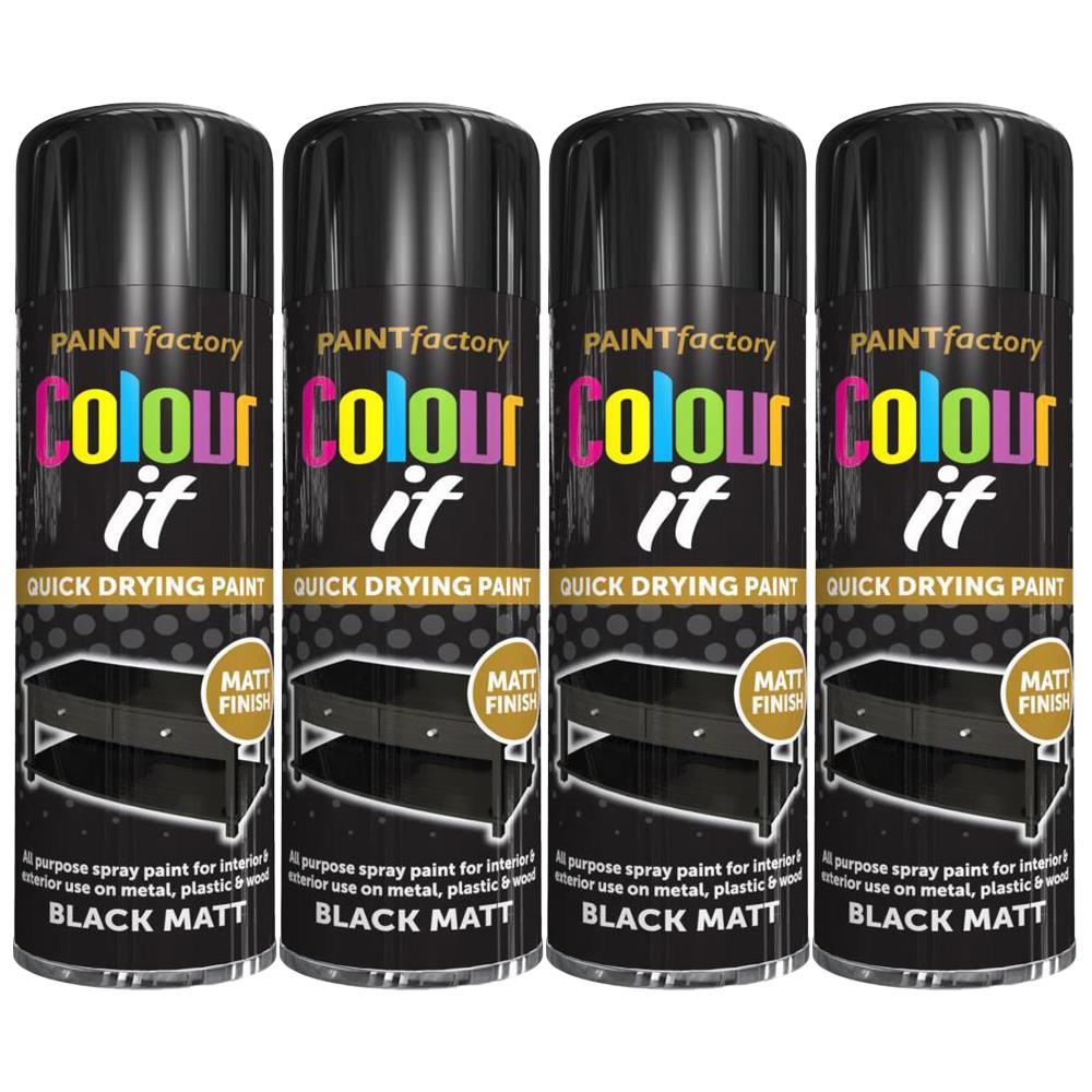4X Paint Factory Black Matt Spray Paint 250ml Spray Paint