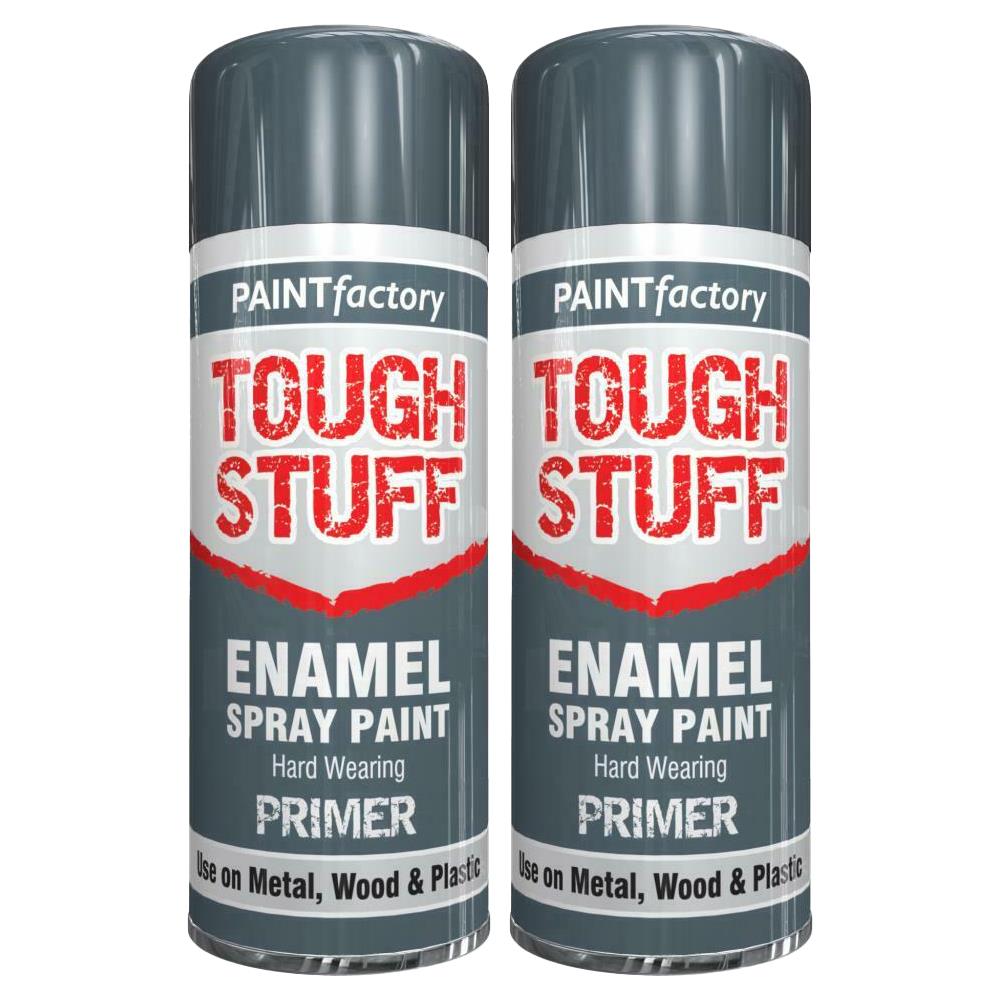 2X Paint Factory Tough Stuff Enamel Grey Primer 400ml Spray Paint