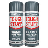 2X Paint Factory Tough Stuff Enamel Grey Primer 400ml Spray Paint
